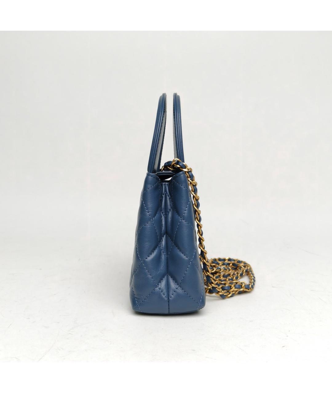 CHANEL Синяя кожаная сумка с короткими ручками, фото 3