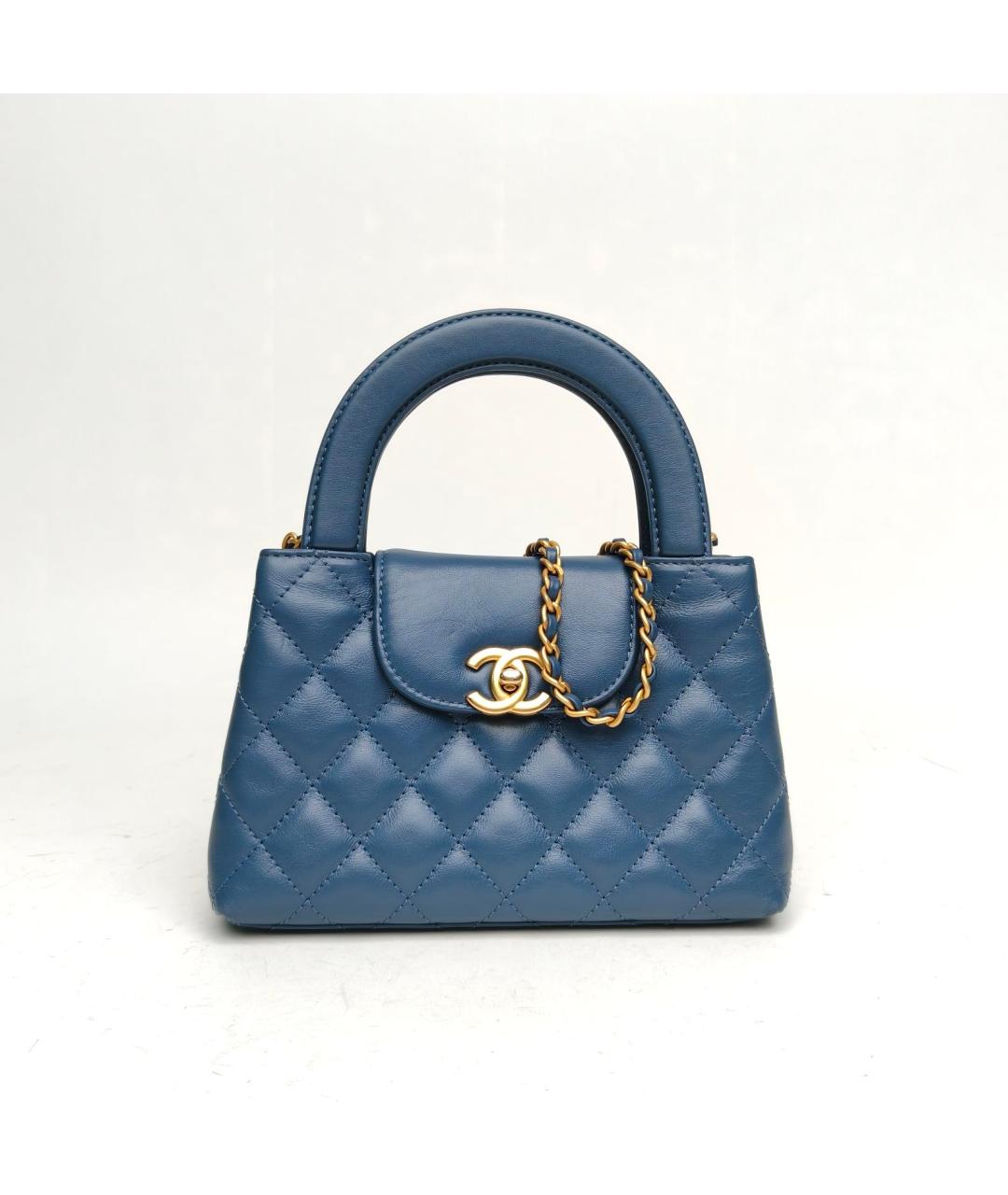 CHANEL Синяя кожаная сумка с короткими ручками, фото 2