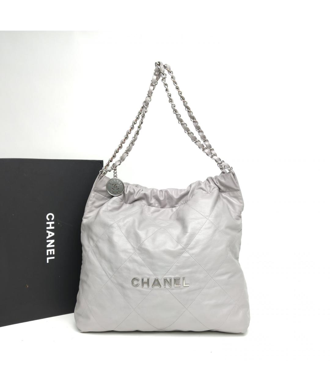 CHANEL Серая кожаная сумка тоут, фото 9