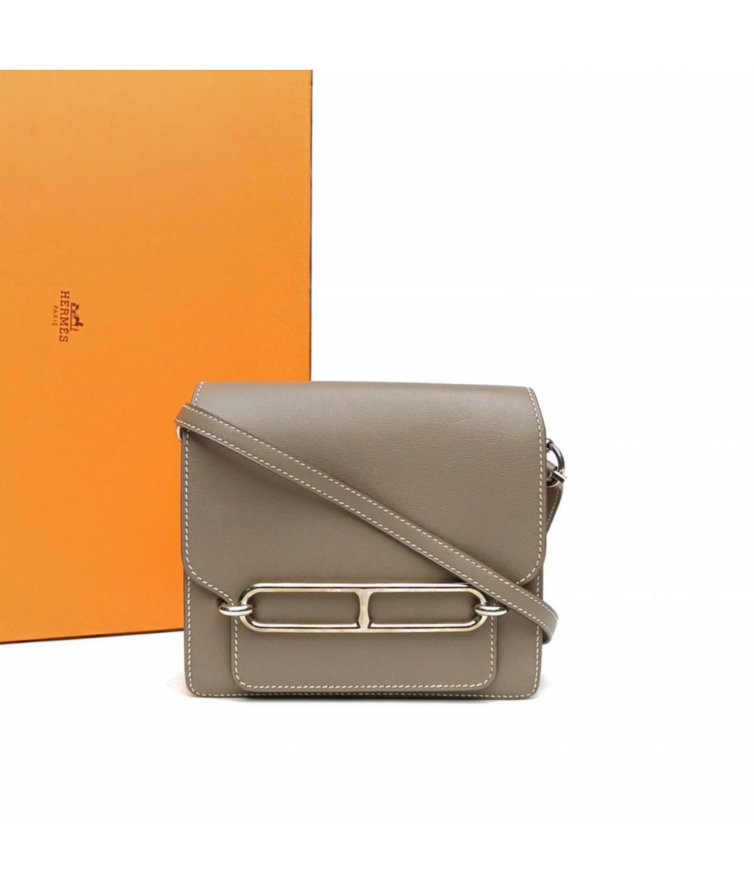 HERMES Серая кожаная сумка через плечо, фото 9
