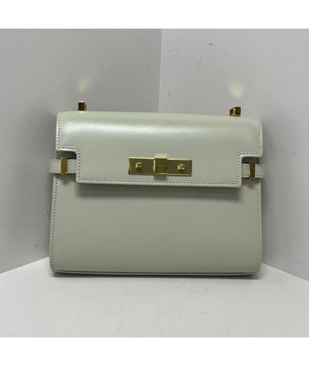 SAINT LAURENT Белая кожаная сумка через плечо, фото 9