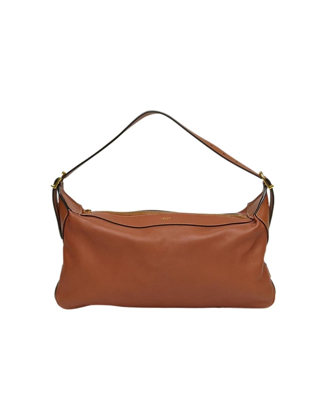 CELINE Коричневая кожаная сумка с короткими ручками, фото 10