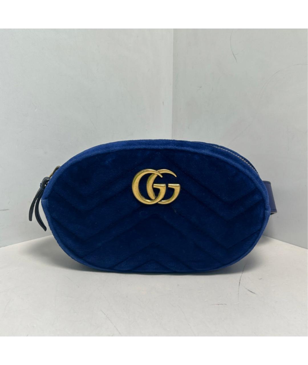 GUCCI Синяя бархатная поясная сумка, фото 9