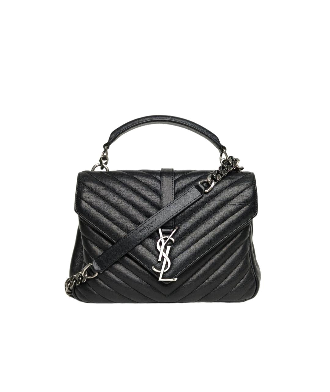 SAINT LAURENT Черная кожаная сумка с короткими ручками, фото 10