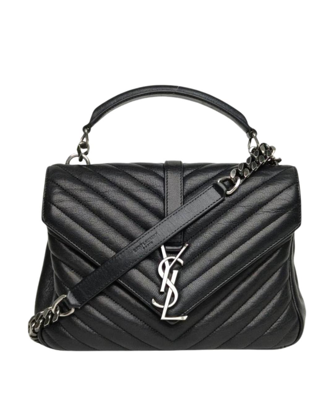 SAINT LAURENT Черная кожаная сумка с короткими ручками, фото 1