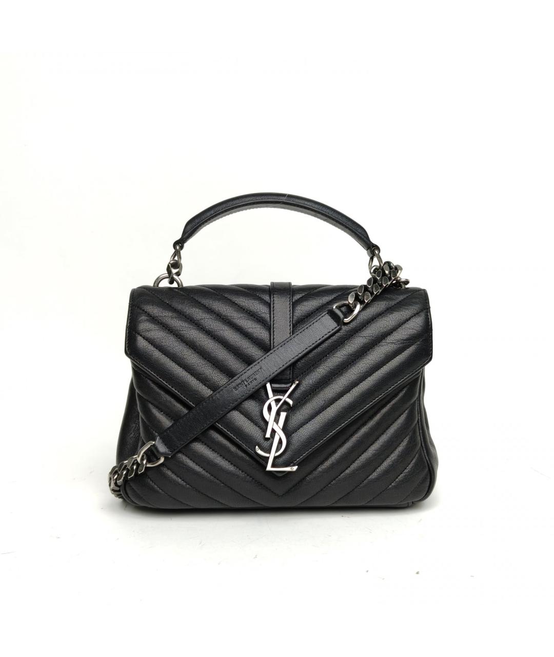 SAINT LAURENT Черная кожаная сумка с короткими ручками, фото 2