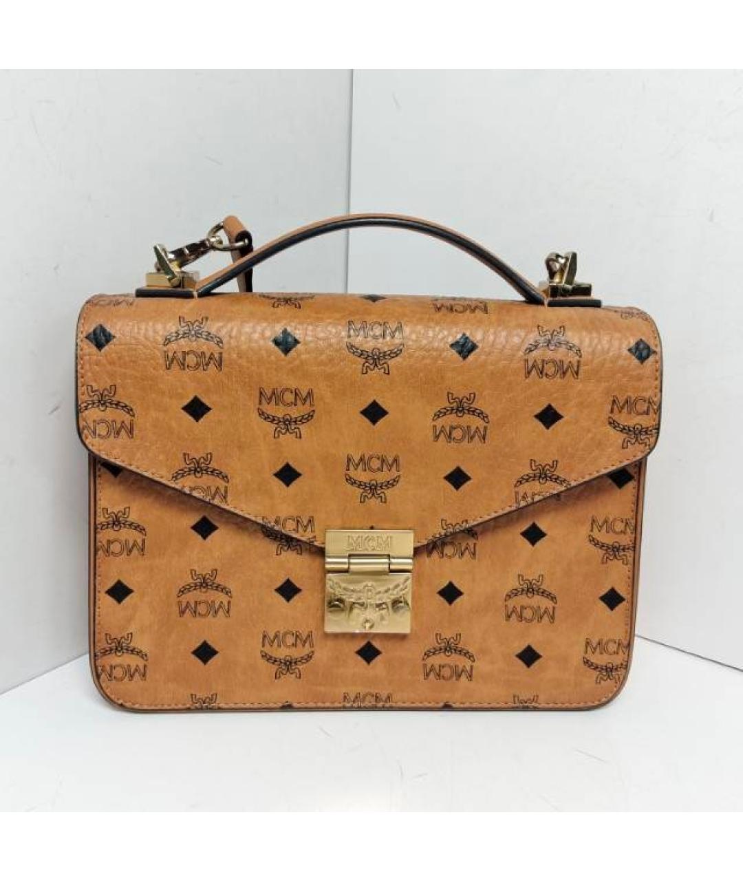 MCM Коричневая сумка с короткими ручками из искусственной кожи, фото 9