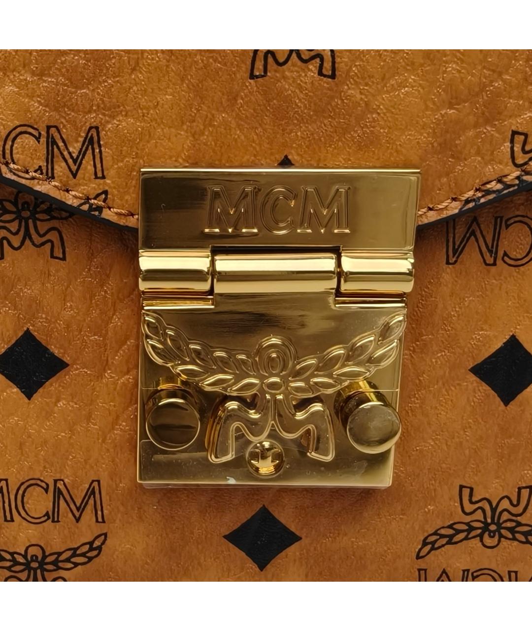 MCM Коричневая сумка с короткими ручками из искусственной кожи, фото 7