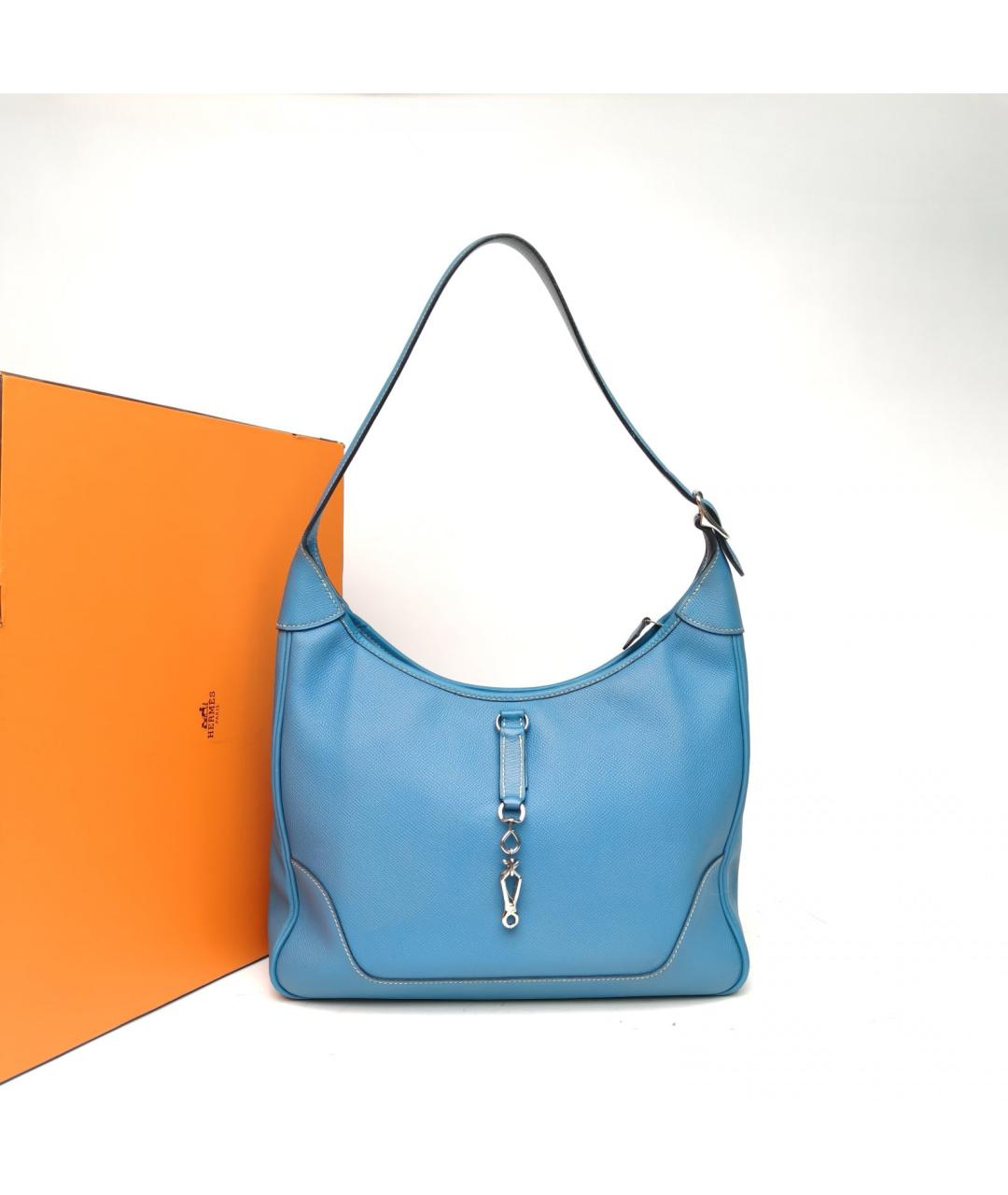 HERMES Голубая сумка с короткими ручками, фото 9