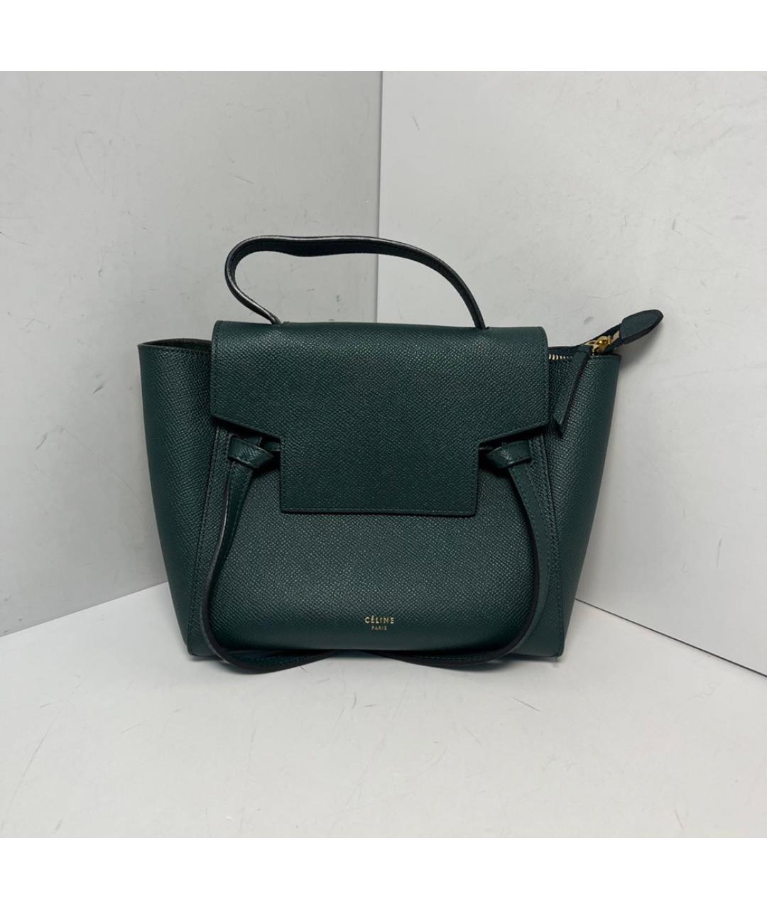 CELINE Зеленая кожаная сумка с короткими ручками, фото 8