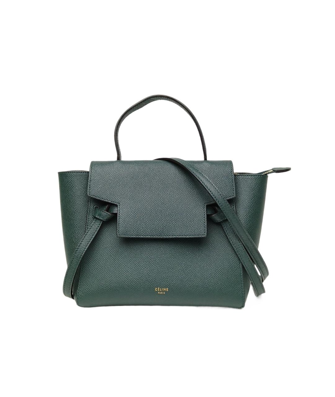 CELINE Зеленая кожаная сумка с короткими ручками, фото 10