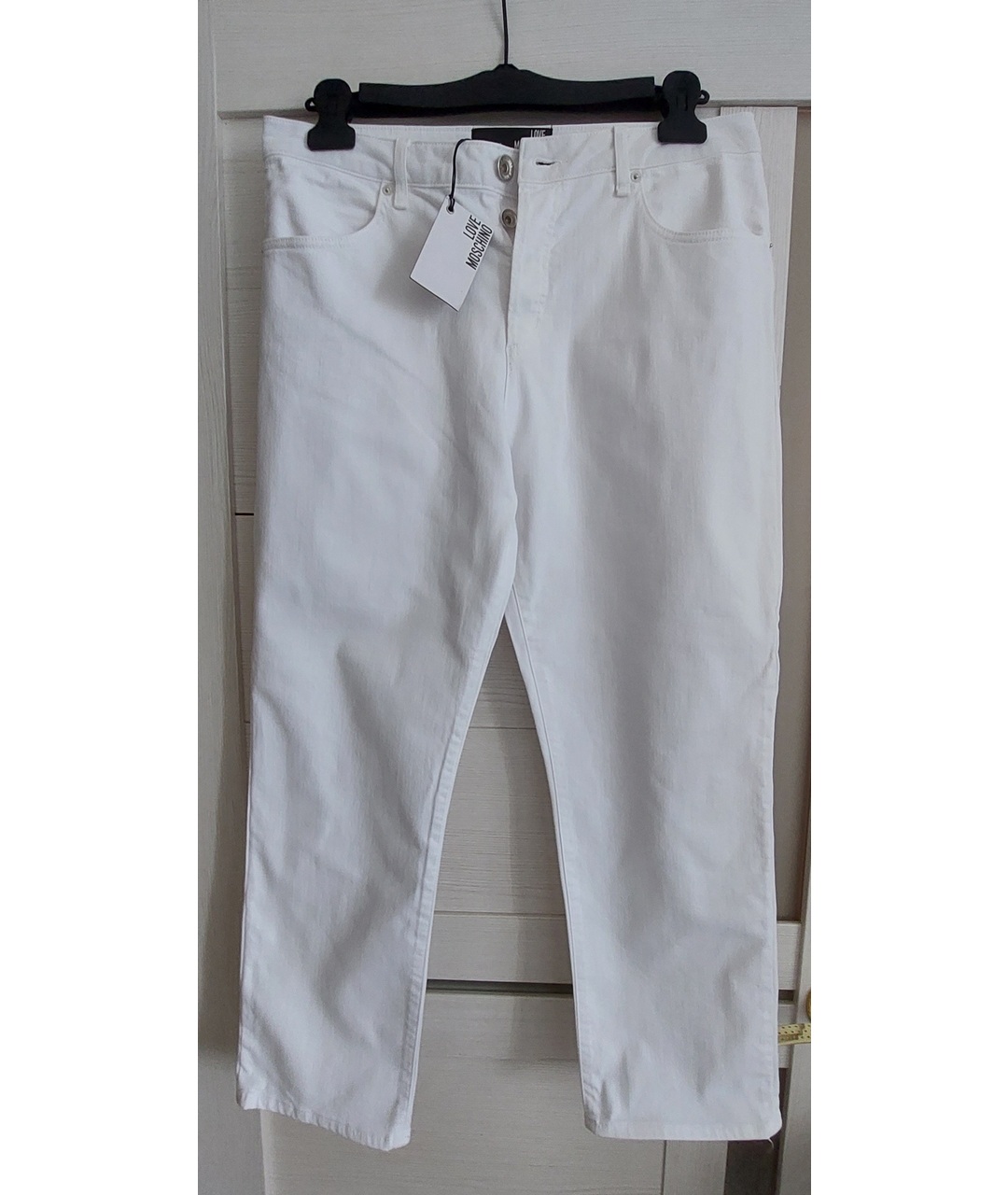 LOVE MOSCHINO Белые хлопко-эластановые джинсы слим, фото 8