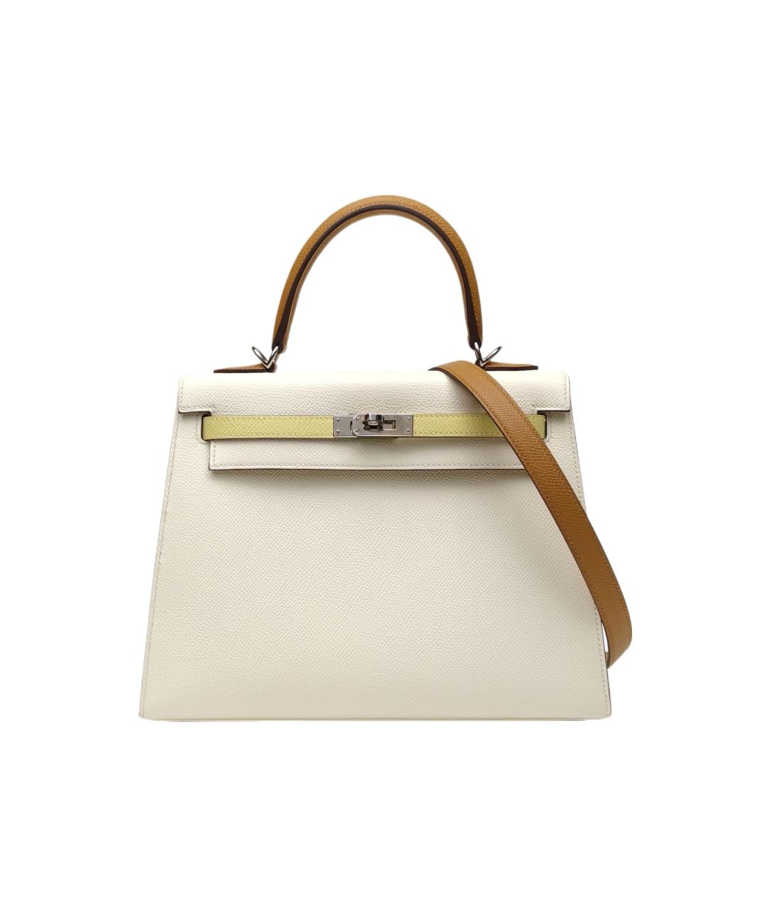 HERMES Белая кожаная сумка с короткими ручками, фото 1