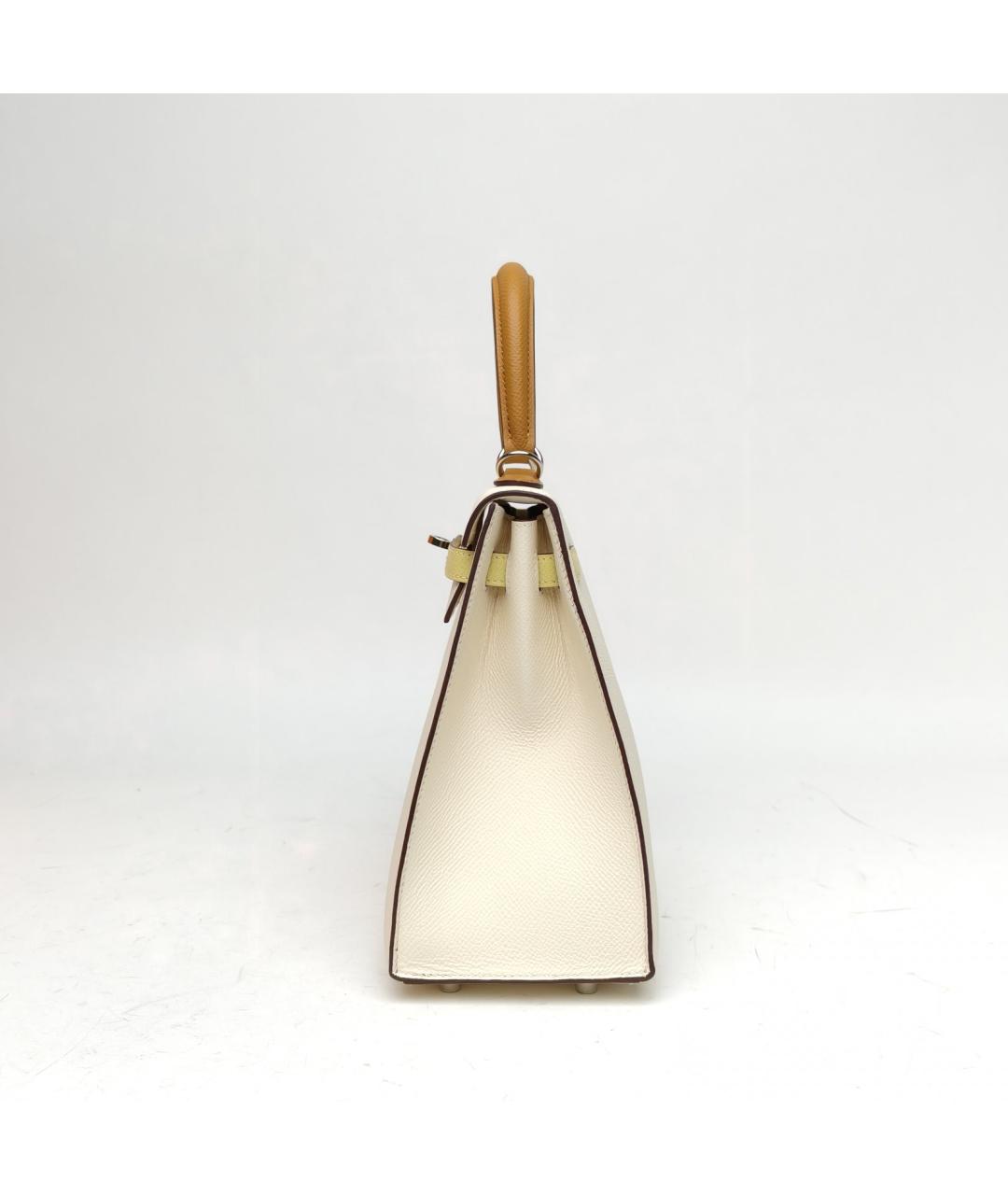HERMES Белая кожаная сумка с короткими ручками, фото 5