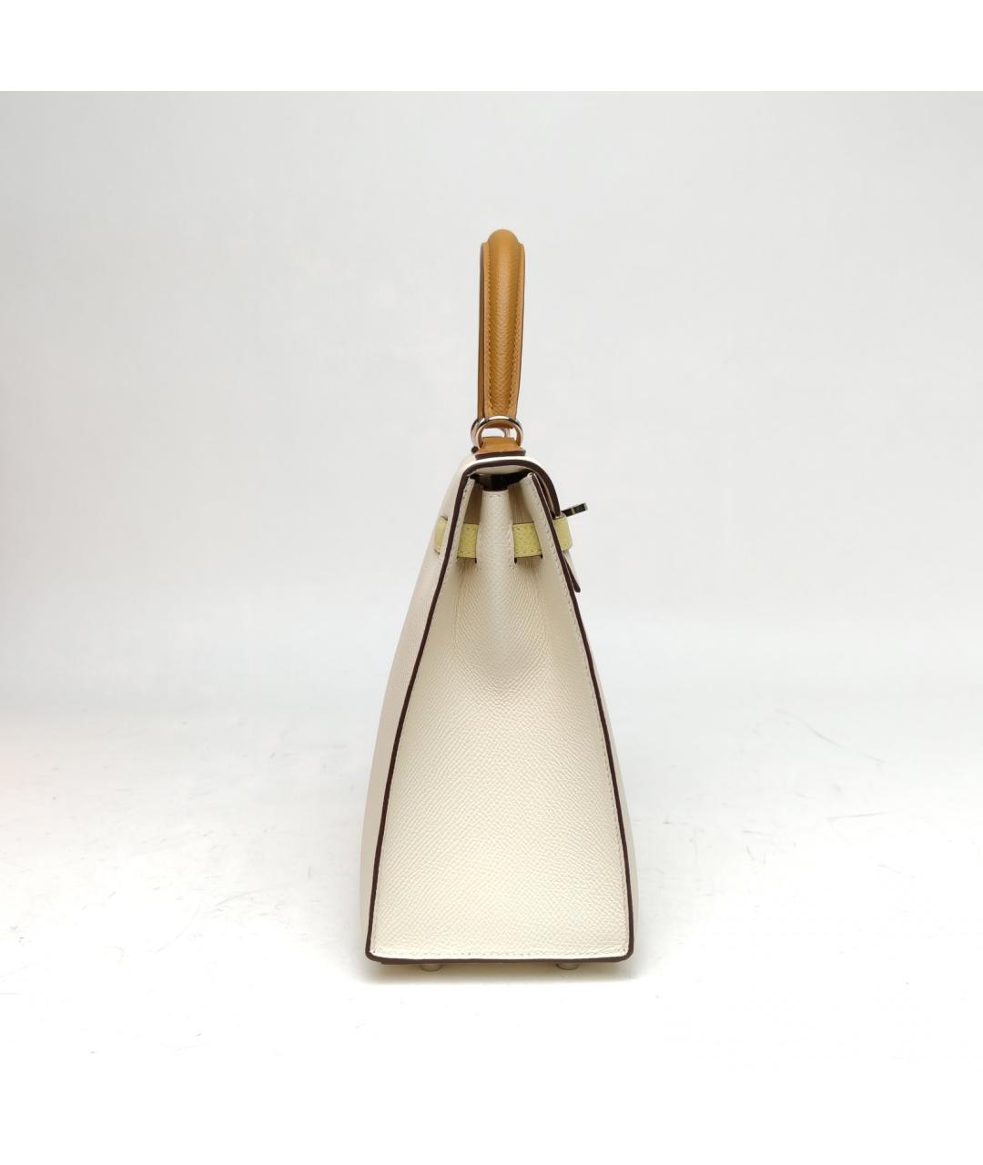 HERMES Белая кожаная сумка с короткими ручками, фото 3