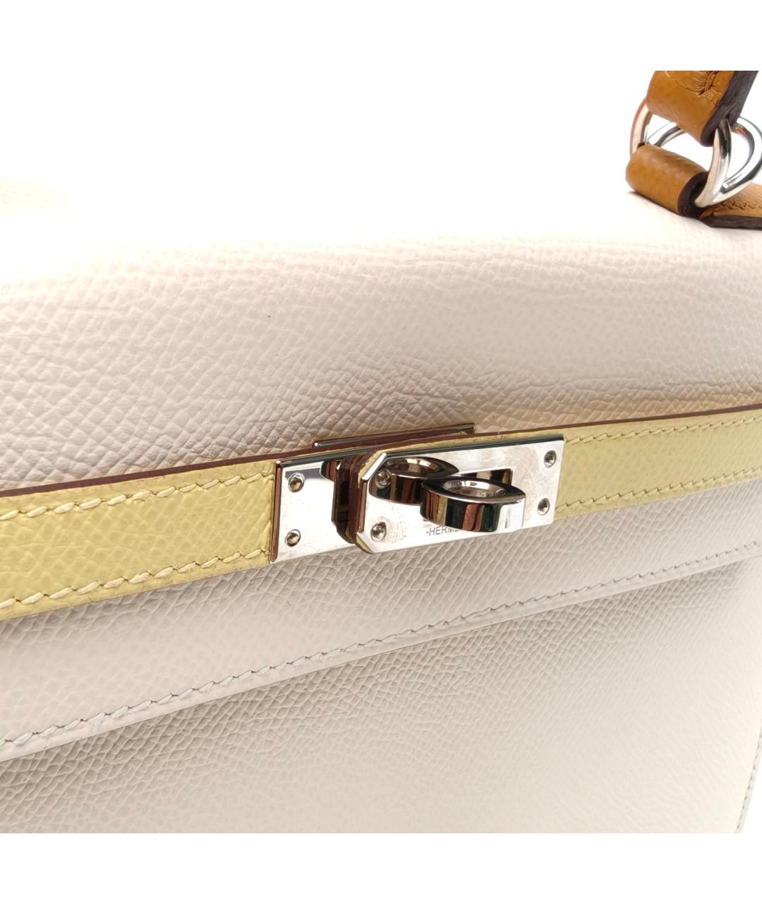 HERMES Белая кожаная сумка с короткими ручками, фото 7