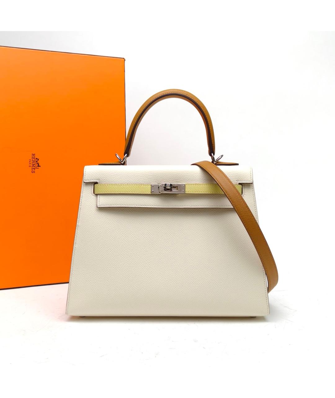 HERMES Белая кожаная сумка с короткими ручками, фото 9