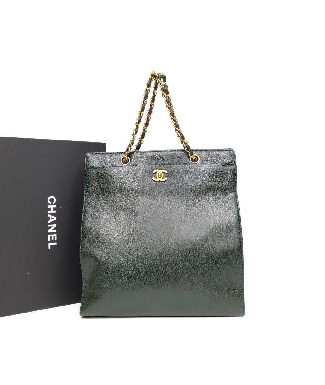 CHANEL Зеленая кожаная сумка тоут, фото 9