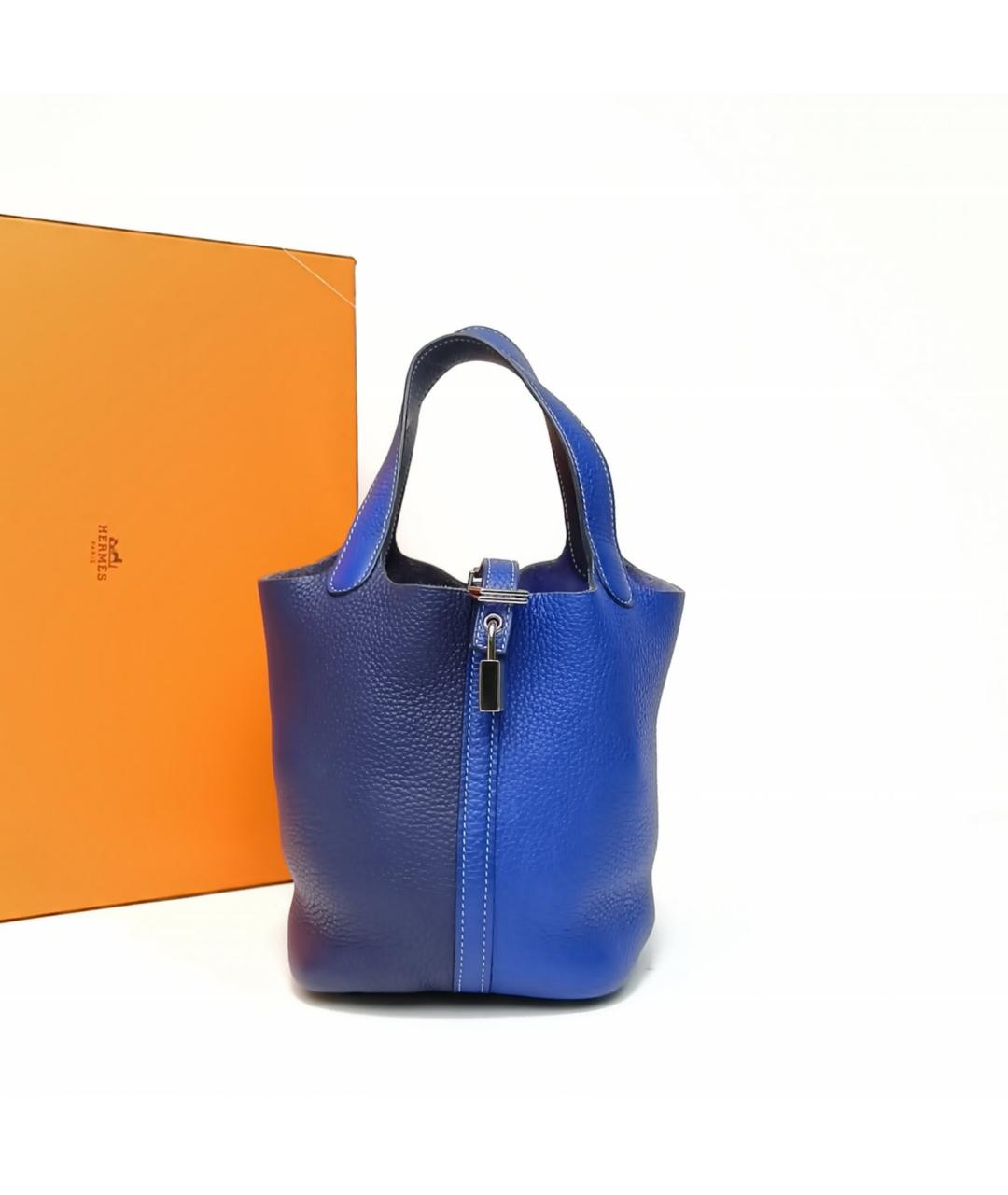 HERMES Синяя кожаная сумка с короткими ручками, фото 9