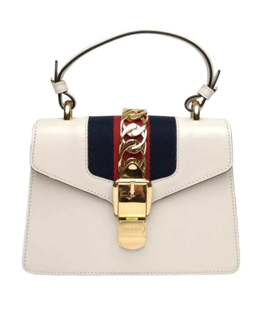 GUCCI Белая кожаная сумка с короткими ручками, фото 1