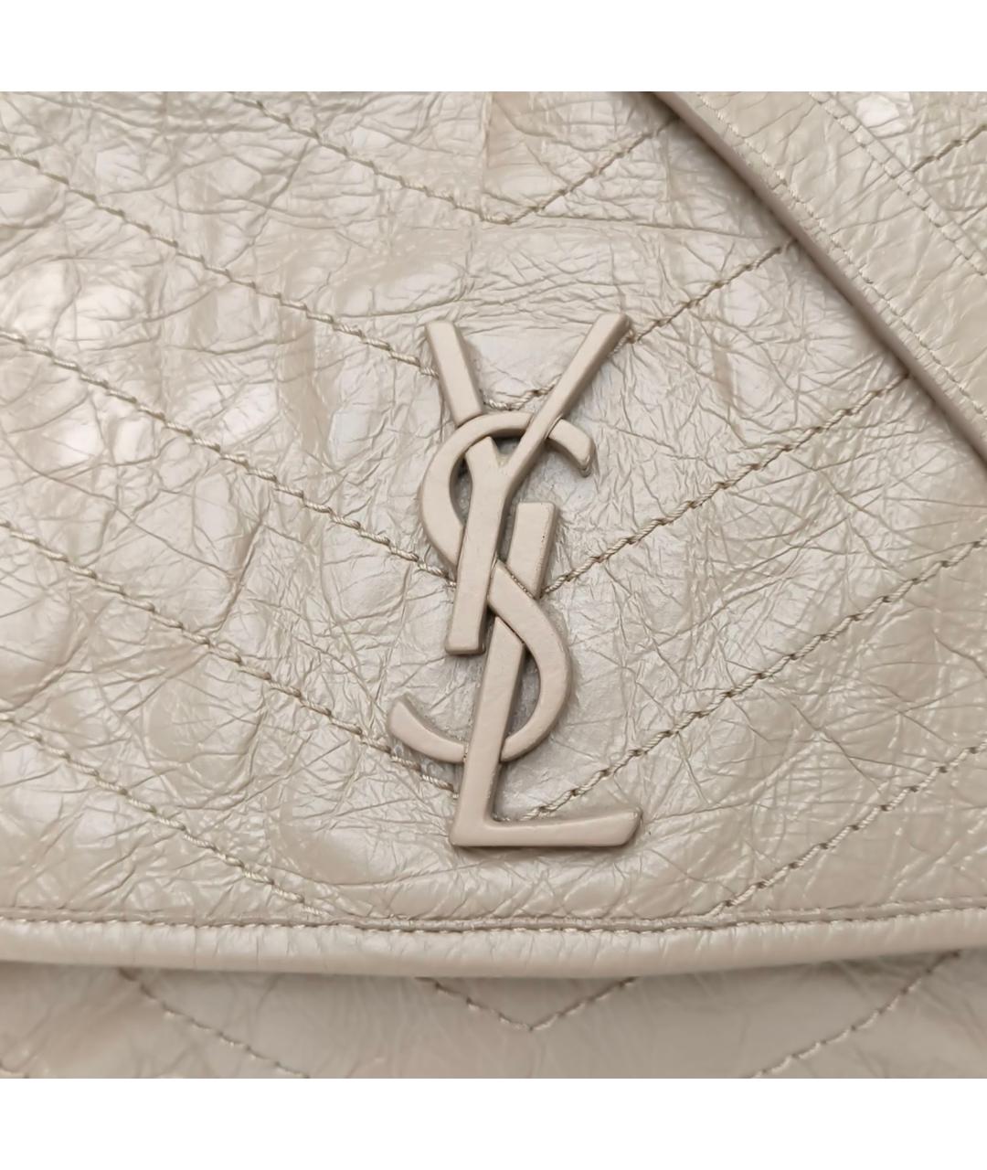 SAINT LAURENT Бежевая кожаная сумка через плечо, фото 7