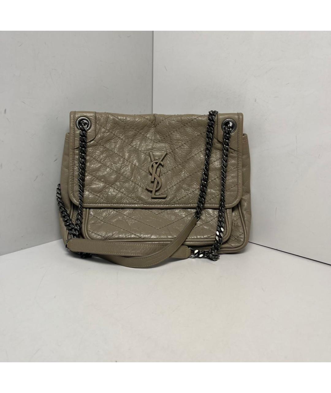 SAINT LAURENT Бежевая кожаная сумка через плечо, фото 9