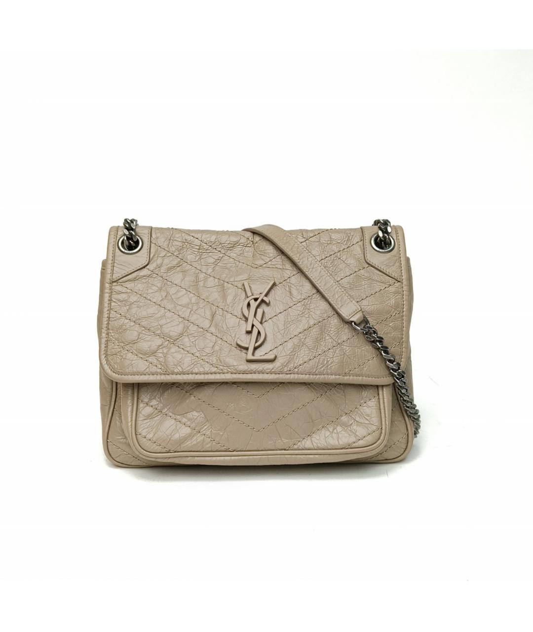 SAINT LAURENT Бежевая кожаная сумка через плечо, фото 2