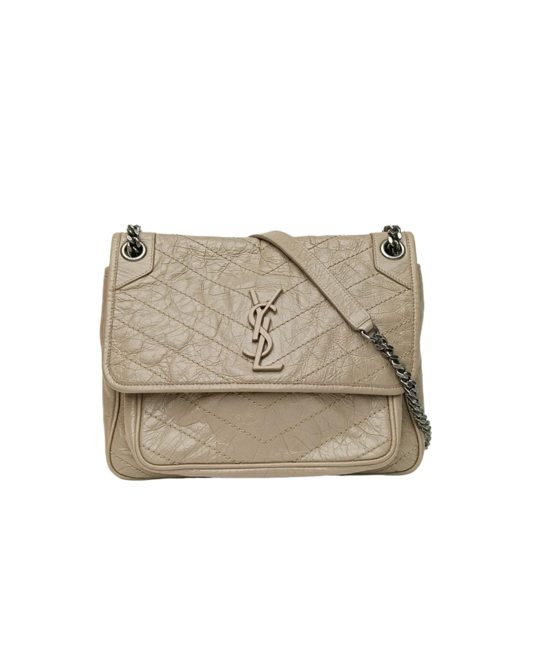 SAINT LAURENT Бежевая кожаная сумка через плечо, фото 10