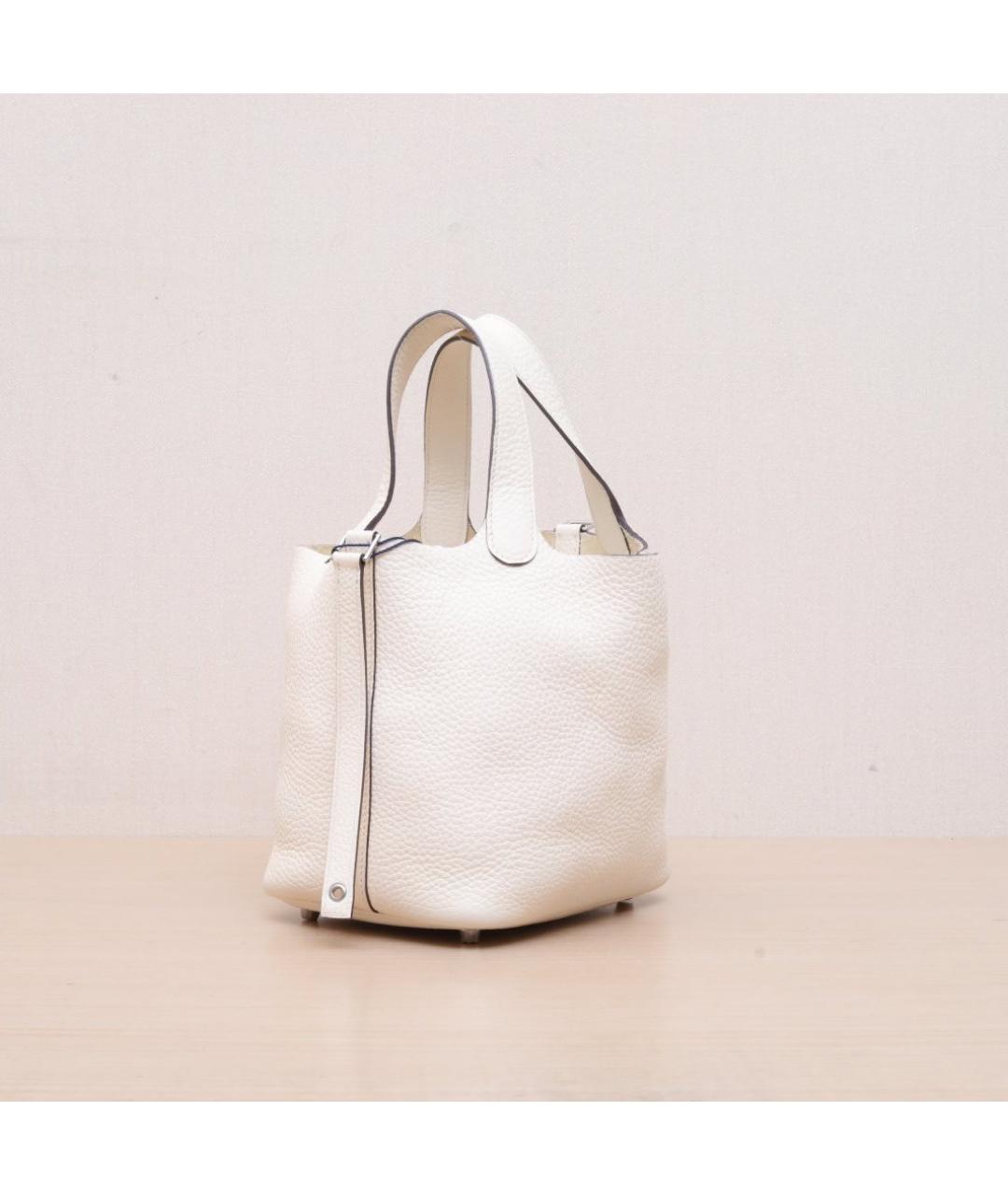 HERMES Белая кожаная сумка с короткими ручками, фото 6