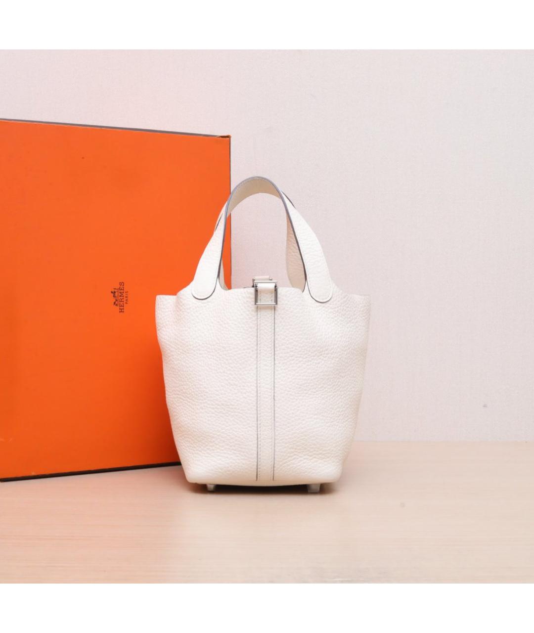 HERMES Белая кожаная сумка с короткими ручками, фото 2