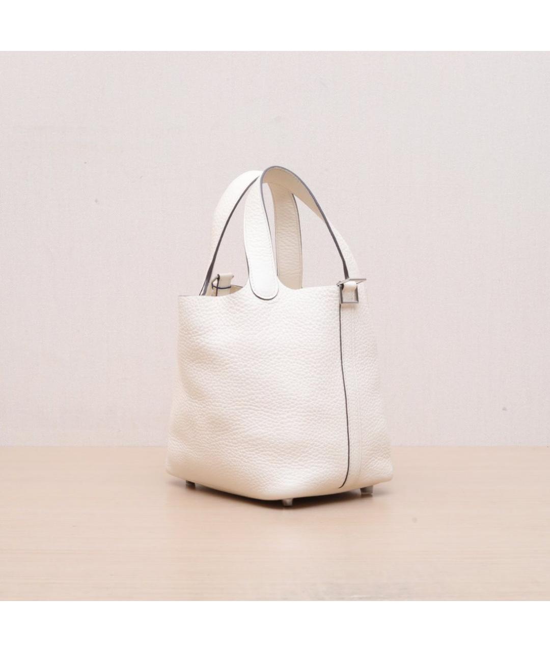 HERMES Белая кожаная сумка с короткими ручками, фото 4