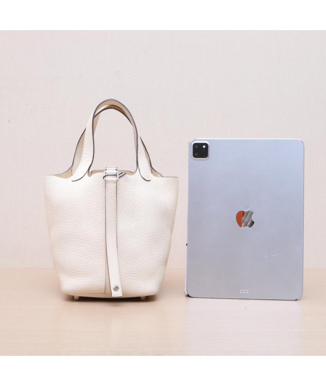 HERMES Белая кожаная сумка с короткими ручками, фото 7