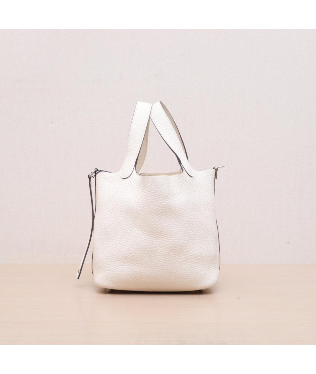 HERMES Белая кожаная сумка с короткими ручками, фото 5