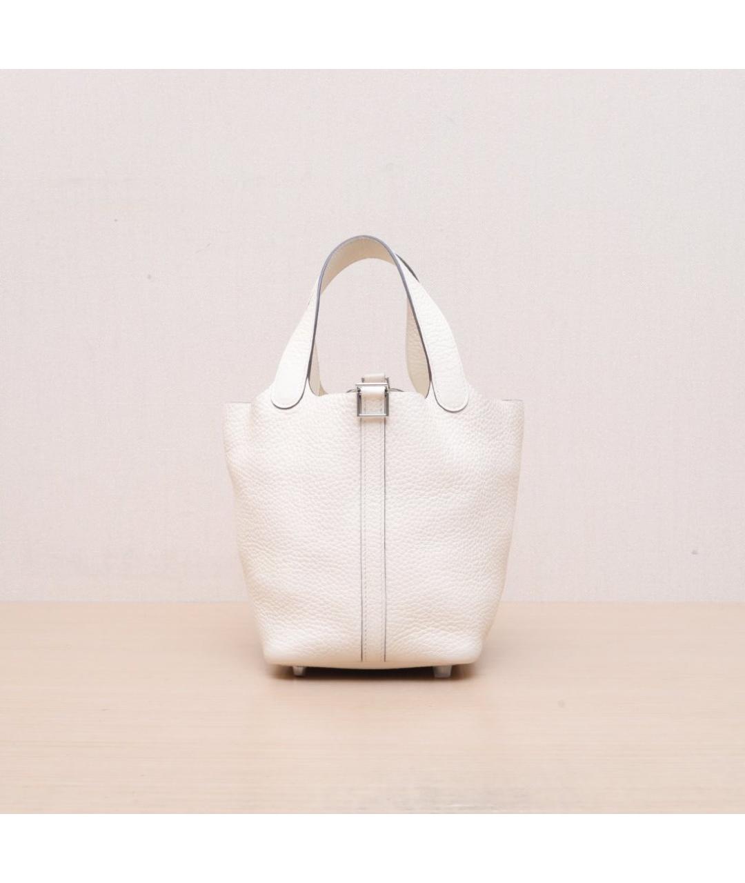 HERMES Белая кожаная сумка с короткими ручками, фото 3