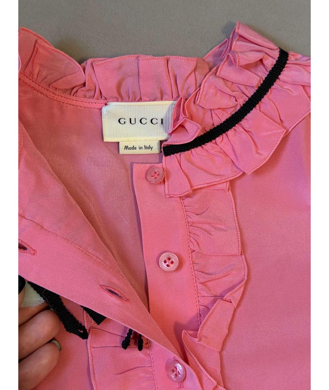 GUCCI Коралловая шелковая рубашка/блузка, фото 3