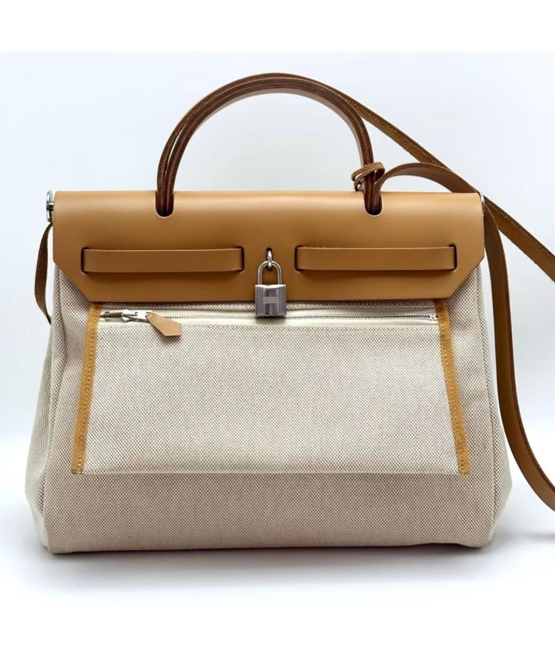 HERMES Бежевая тканевая сумка через плечо, фото 3