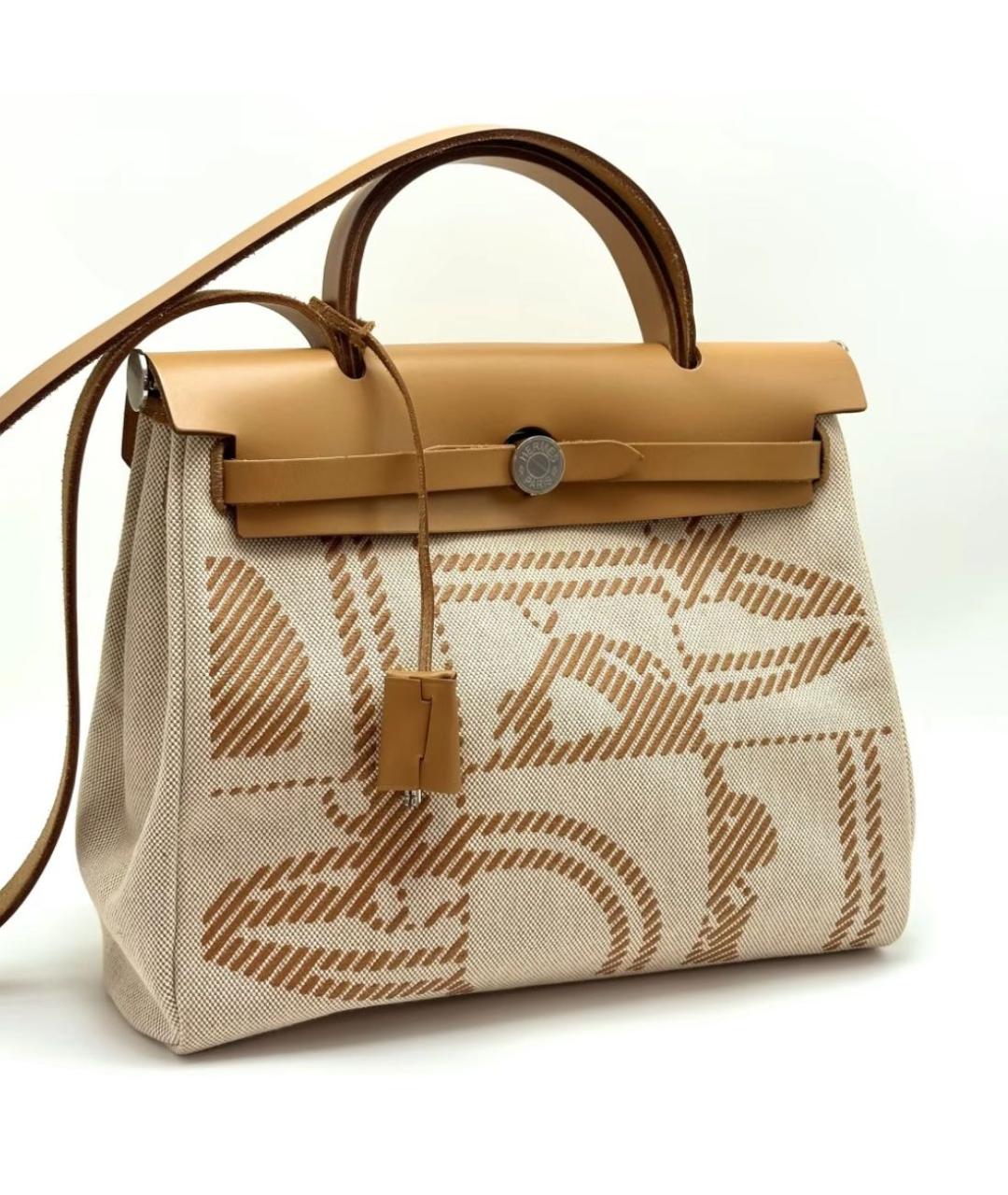 HERMES Бежевая тканевая сумка через плечо, фото 2
