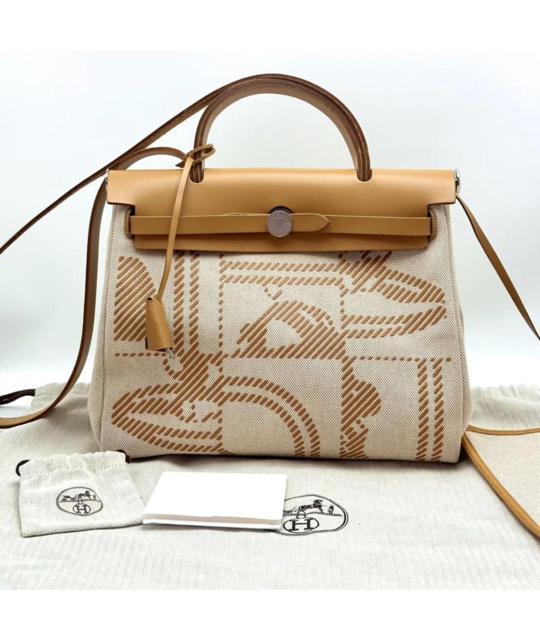 HERMES Бежевая тканевая сумка через плечо, фото 5
