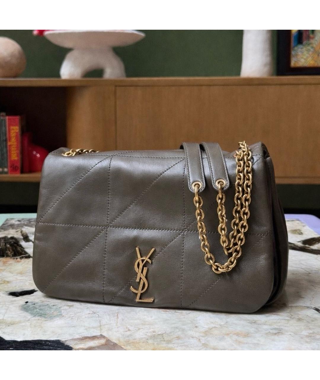 SAINT LAURENT Хаки кожаная сумка через плечо, фото 9