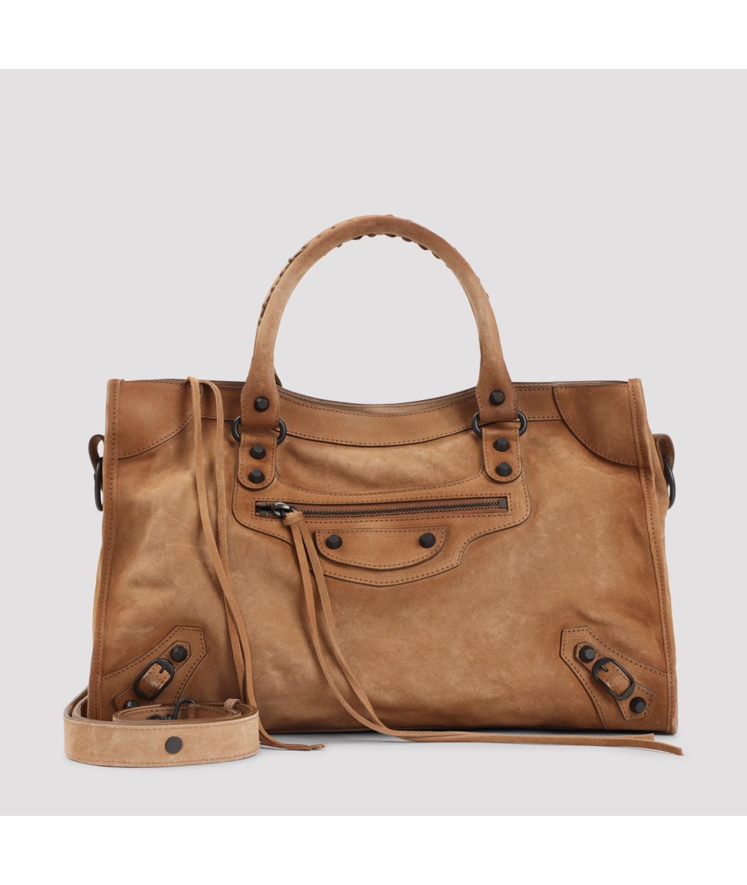 BALENCIAGA Коричневая замшевая сумка тоут, фото 2