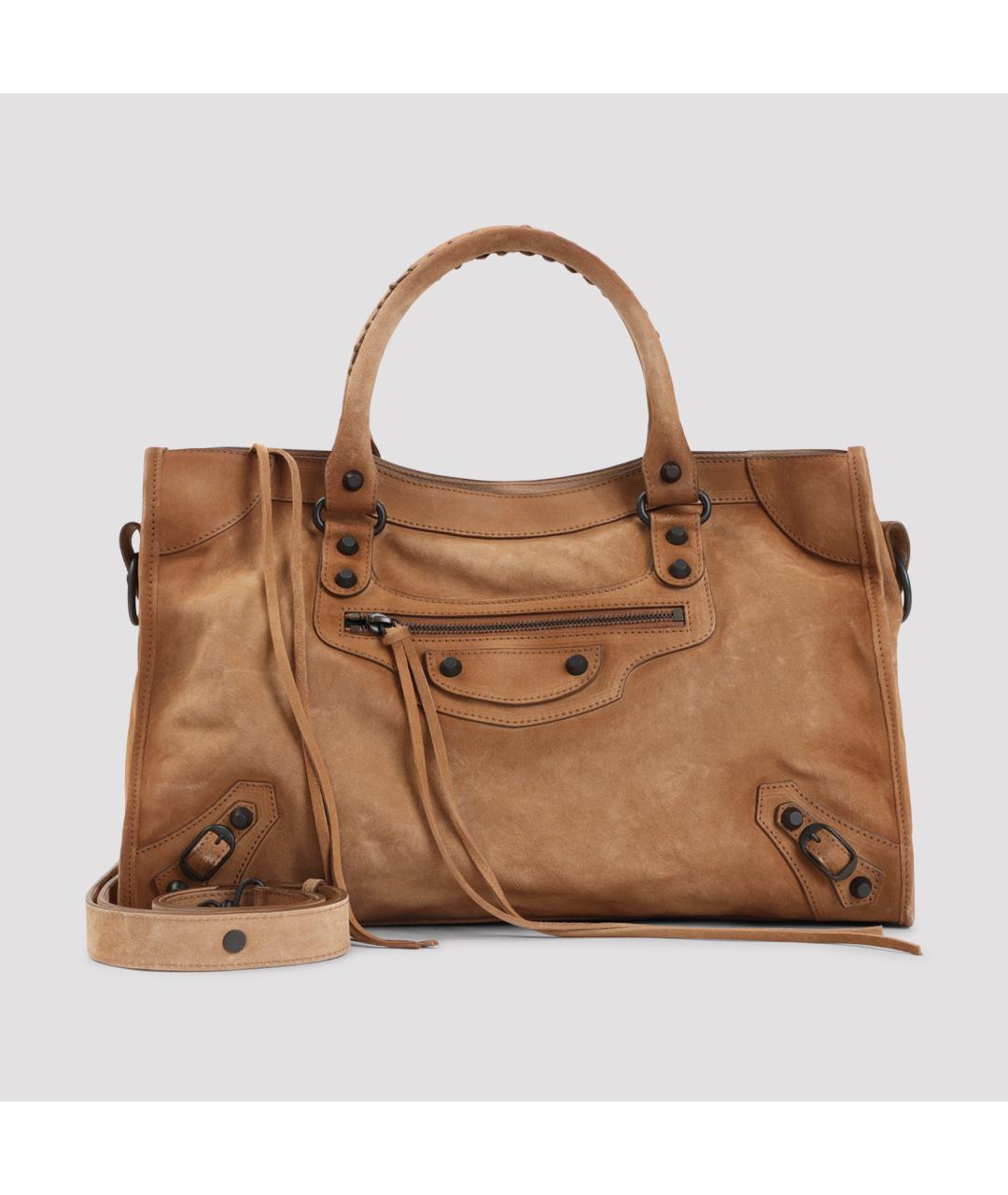 BALENCIAGA Коричневая замшевая сумка тоут, фото 3