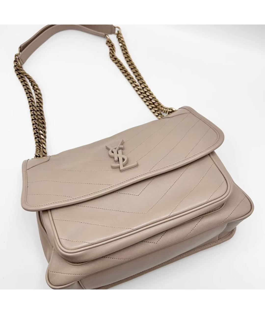 SAINT LAURENT Бежевая кожаная сумка через плечо, фото 4