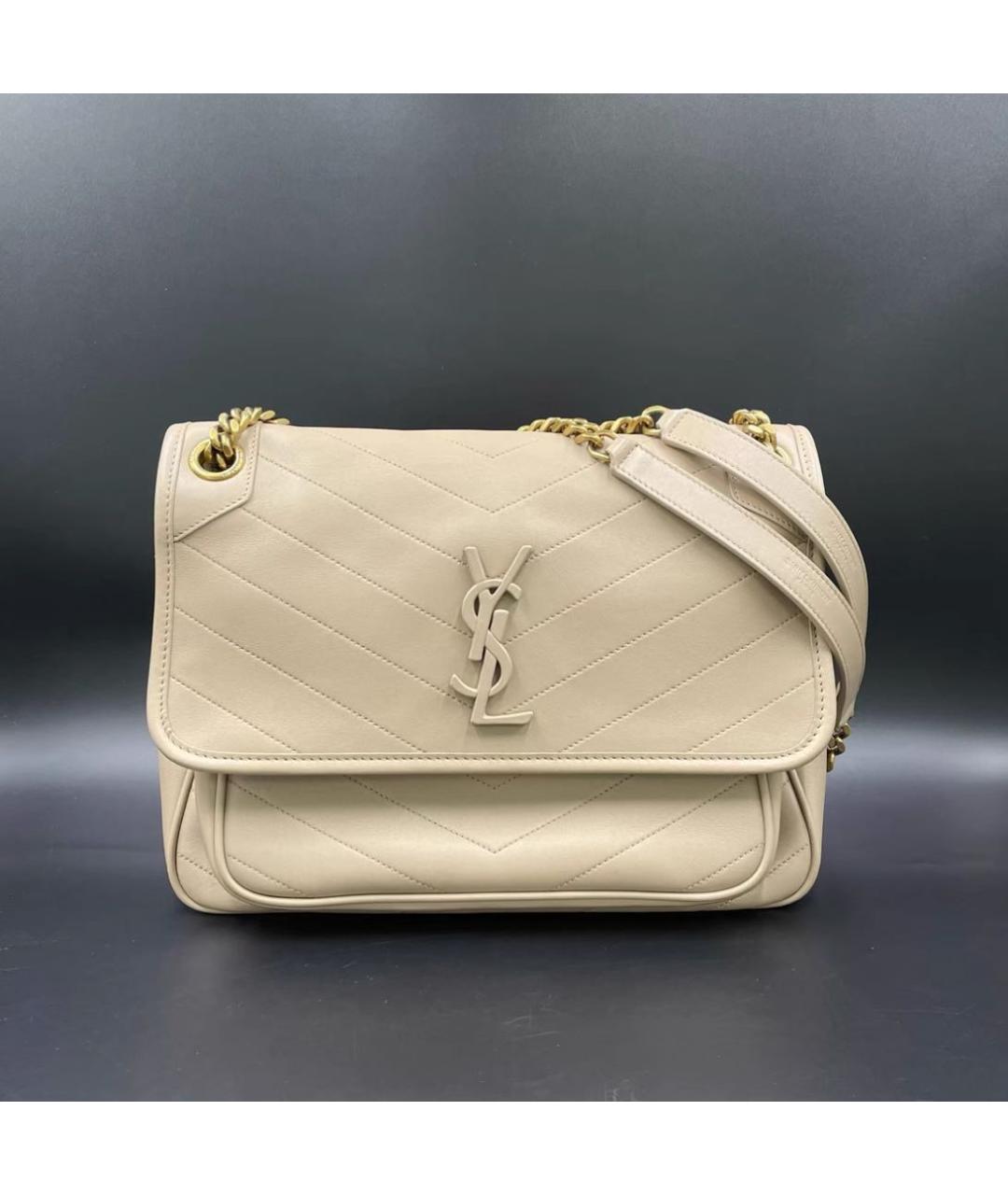 SAINT LAURENT Бежевая кожаная сумка через плечо, фото 7