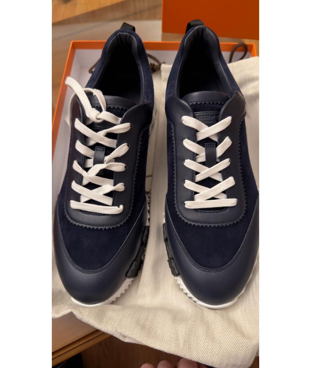 HERMES Темно-синие кожаные низкие кроссовки / кеды, фото 2