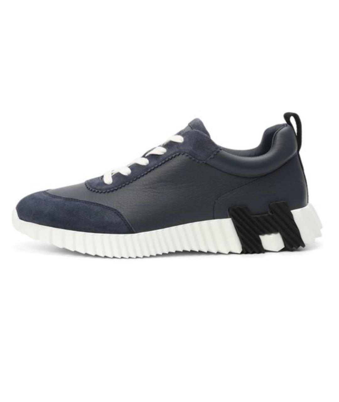 HERMES Темно-синие кожаные низкие кроссовки / кеды, фото 4