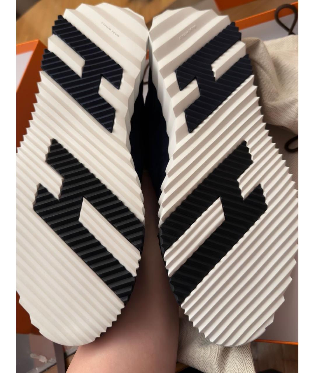 HERMES Темно-синие кожаные низкие кроссовки / кеды, фото 3