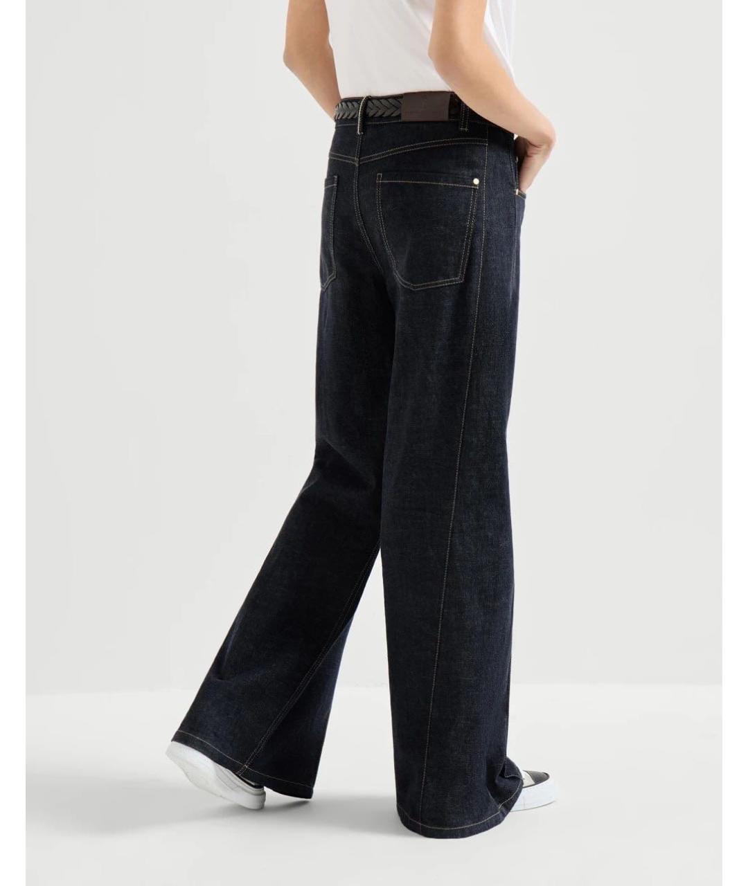 BRUNELLO CUCINELLI Темно-синие хлопковые прямые джинсы, фото 2