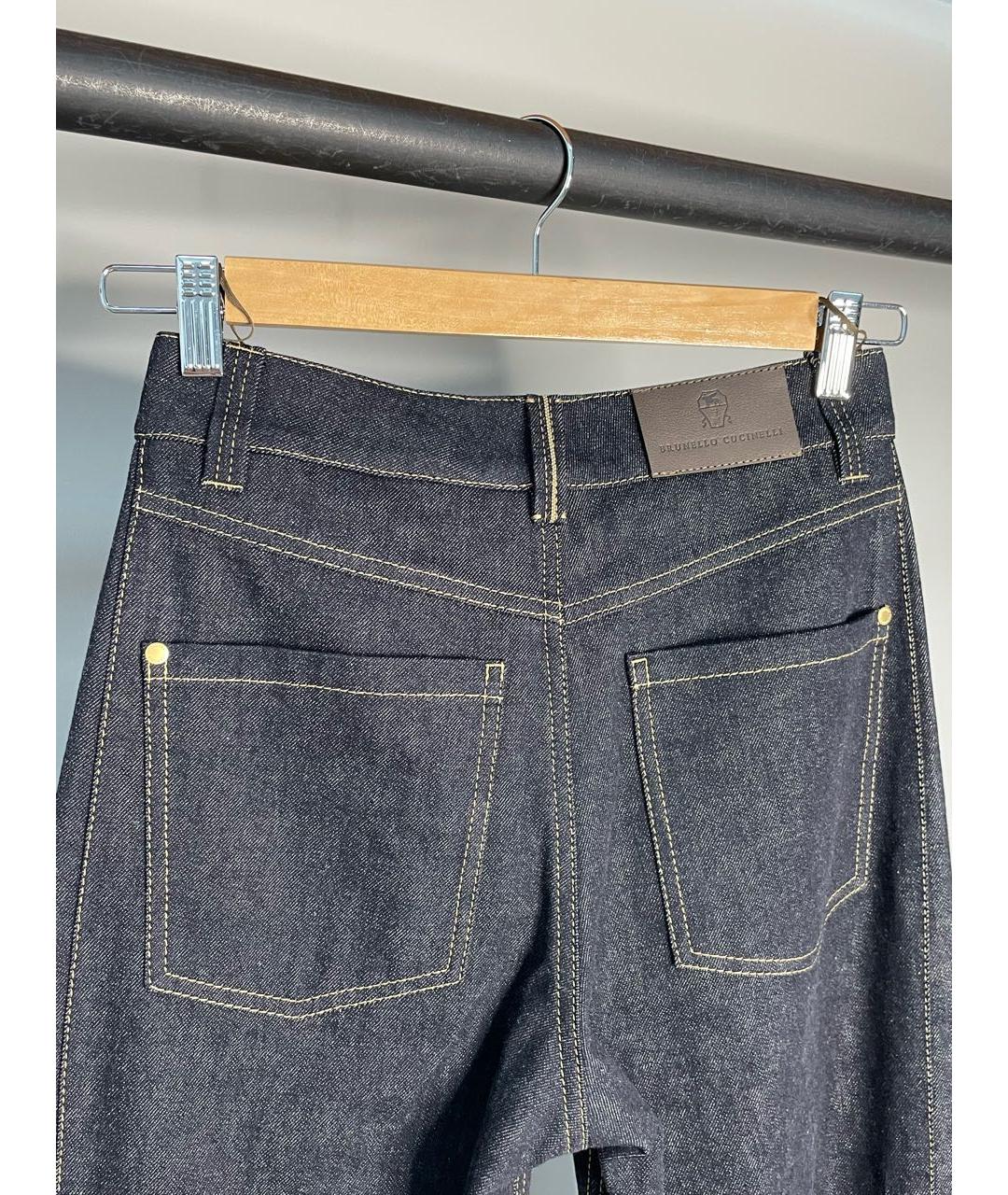 BRUNELLO CUCINELLI Темно-синие хлопковые прямые джинсы, фото 4