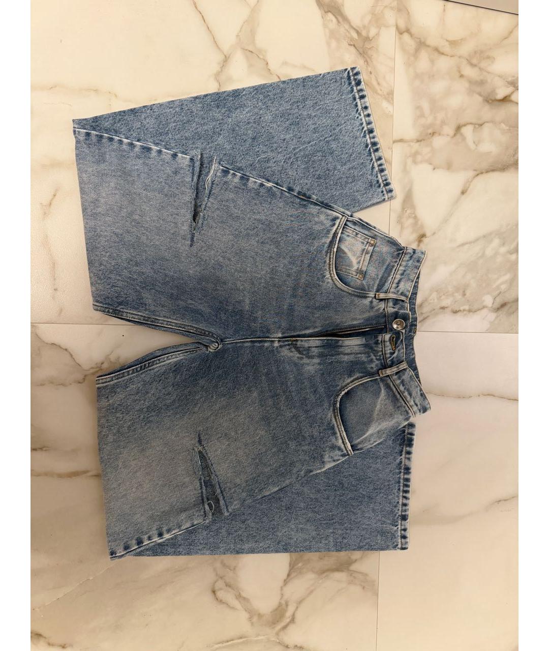 MAISON MARGIELA Голубые хлопковые прямые джинсы, фото 4