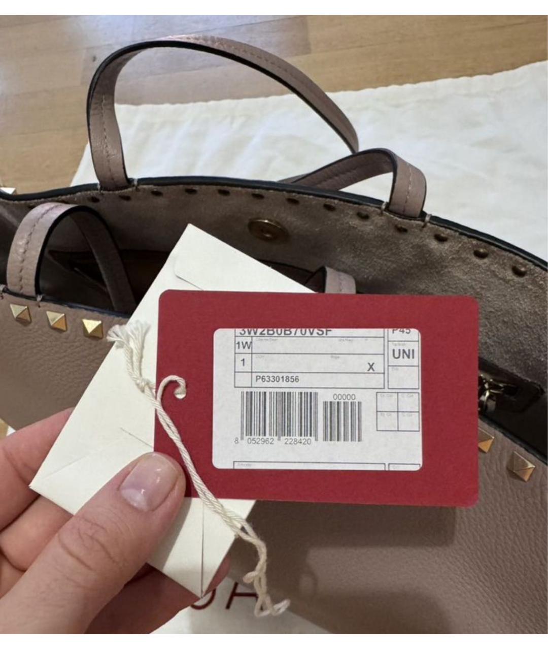 VALENTINO Бежевая кожаная сумка тоут, фото 4